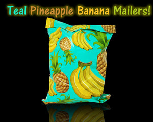 10x13 Poly Mailers, Teal Pineapple Banana Tropical Theme Self Seal, Cosmetic Clothing Custom Flat Shipping Mailing Envelope Bags