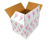 6 Pack 8x6x6&quot; Pink Flamingo Designer Boxes, Recyclable, Reusable Shipping Favor Boxes for Gifts, Cute Party Cardboard Paper 32 lb Test Boxes