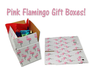 6 Pack 8x6x6&quot; Pink Flamingo Designer Boxes, Recyclable, Reusable Shipping Favor Boxes for Gifts, Cute Party Cardboard Paper 32 lb Test Boxes