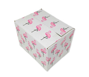 6 Pack 8x6x6&quot; Pink Flamingo Designer Boxes, Recyclable, Reusable Shipping Favor Boxes for Gifts, Cute Party Cardboard Paper 32 lb Test Boxes