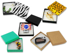 3.5x3.5x1" Cotton Filled Jewelry Gift Boxes, Kraft Paper Display Bracelet, Necklaces Retail Presentation Charm Storage Eco Freindly Package