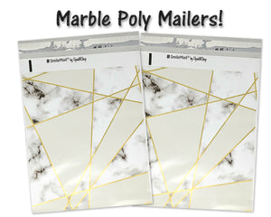 10x13, 14x17 Inch Marble Design Poly Mailers, Gold, White Black Mosaic Tile Grid Pattern Self Sealing Clothing Shipping Bags, Inner lining