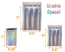 40 Pack 4X8, 6X10, 8.5X12 All Sizes Combo Holographic Bubble Mailers, Metallic Padded Envelopes, Heavy Duty Top Quality Self Sealing Mail