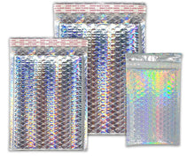 40 Pack 4X8, 6X10, 8.5X12 All Sizes Combo Holographic Bubble Mailers, Metallic Padded Envelopes, Heavy Duty Top Quality Self Sealing Mail