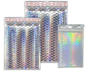 40 Pack 4X8, 6X10, 8.5X12 All Sizes Combo Holographic Bubble Mailers, Metallic Padded Envelopes, Heavy Duty Top Quality Self Sealing Mail
