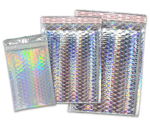 40 Pack 4X8, 6X10, 8.5X12 All Sizes Combo Holographic Bubble Mailers, Metallic Padded Envelopes, Heavy Duty Top Quality Self Sealing Mail