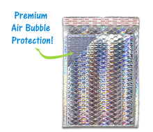 40 Pack 4X8, 6X10, 8.5X12 All Sizes Combo Holographic Bubble Mailers, Metallic Padded Envelopes, Heavy Duty Top Quality Self Sealing Mail