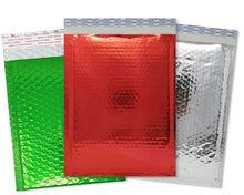 6x10 Christmas Theme Collection, Red, Gold, Green Silver Metallic Bubble Mailers, Top Quality Heavy Duty Shipping Padded Holiday Envelopes