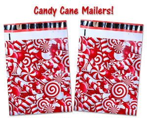 10x13 and 6x9 inch Candy Cane Poly Mailers Combo, Fall, Winter Collection Theme, Flat Self Seal Shipping Mailing Business Postal bags