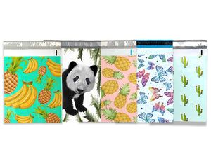10x13 Poly Mailers, Sampler, All Designs, Mix and Match Tye Dye, Pink & Teal Pineapple Banana, Peacock, Roses Shipping Mailing Envelope Bag