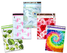 10x13 Poly Mailers, Sampler, All Designs, Mix and Match Tye Dye, Pink & Teal Pineapple Banana, Peacock, Roses Shipping Mailing Envelope Bag