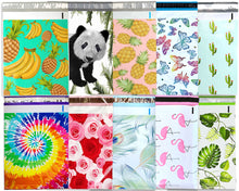 10x13 Poly Mailers, Sampler, All Designs, Mix and Match Tye Dye, Pink & Teal Pineapple Banana, Peacock, Roses Shipping Mailing Envelope Bag