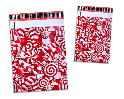 10x13 and 6x9 inch Candy Cane Poly Mailers Combo, Fall, Winter Collection Theme, Flat Self Seal Shipping Mailing Business Postal bags