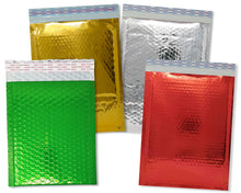 6x10 Christmas Theme Collection, Red, Gold, Green Silver Metallic Bubble Mailers, Top Quality Heavy Duty Shipping Padded Holiday Envelopes