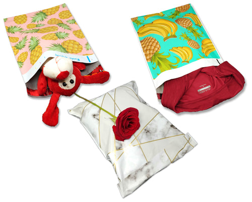 100 Pack 10x13 Pink Pineapple, Teal Banana Pineapple, Marble Mosiac Tile Poly Mailers, Shipping Self Seal Mailing T shirt bags, Custom Combo