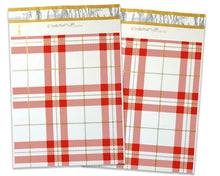 10x13 and/or 6x9 inch Red & Gold Plaid Design Poly Mailers Combo, Fall, Winter Collection Theme, Flat Self Seal Shipping Mailing Postal bags