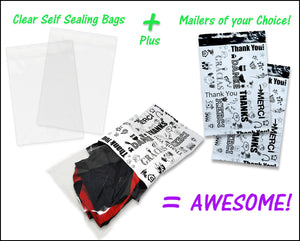 100 Pack, 50 Each 10x13&quot; Flat Poly Mailers & 10x13 Clear Bags for Shirts, Self Sealing Shipping Clothing Flat Envelopes and Bag Combo Pack