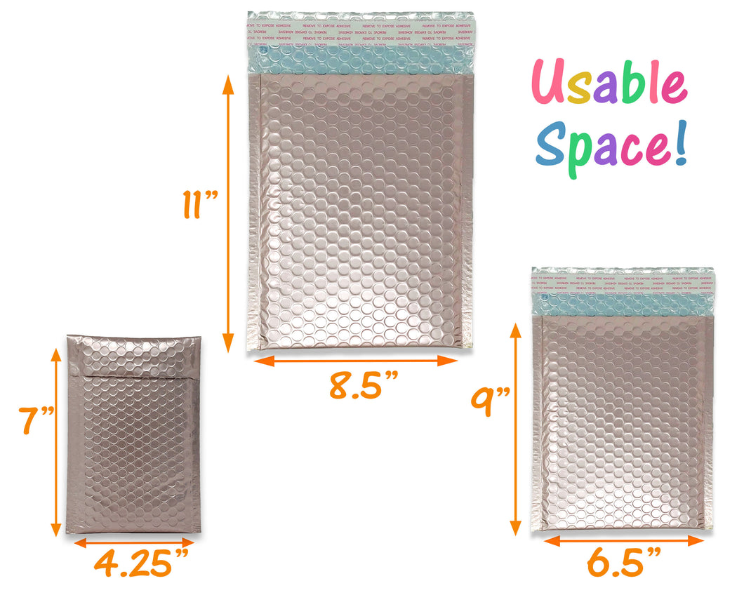All 3 Combo Pack, Metallic Bubble Mailers 8x12, 6x10, 4x8 3 Sizes Assorted Lot, Strong Seal Designer Colored Mailing FUN Shipping Envelopes