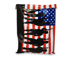 10x13 & 12x15.5 inch USA Flag Soldier Poly Mailers, Patriotic Self Sealing Shipping Bags, Military Mailing Envelopes, Red White Blue 12x15
