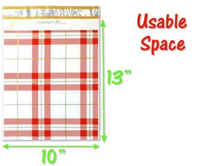 10x13 and/or 6x9 inch Red & Gold Plaid Design Poly Mailers Combo, Fall, Winter Collection Theme, Flat Self Seal Shipping Mailing Postal bags