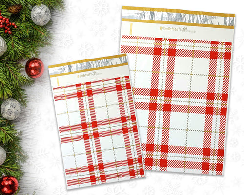 10x13 and/or 6x9 inch Red & Gold Plaid Design Poly Mailers Combo, Fall, Winter Collection Theme, Flat Self Seal Shipping Mailing Postal bags