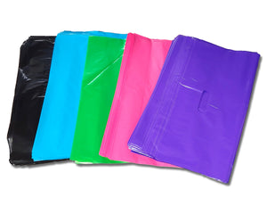 15x18 Inch Large Plastic Merchandise Bags, Pink, Teal, Blue, Lime, Purple, Black Combo Plastic w/Die Cut Handles, Colored Retail Gift Sack