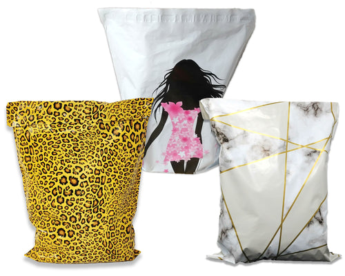 14x17 Inch Poly Mailers, Marble Tile, Shopping Fashion Girl, Leopard Print Combo Sealing Unpadded Shipping Bags, Inner lining Flat Envelopes