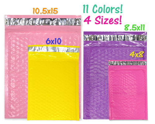 10 Pack Poly Bubble Mailers, Pink, Purple, Teal Green, Pastel, Purple, Yellow, Red, Orange Waterproof Protective Self Seal Mailing Shipping