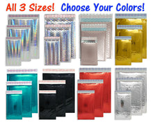 All 3 Combo Pack, Metallic Bubble Mailers 8x12, 6x10, 4x8 3 Sizes Assorted Lot, Strong Seal Designer Colored Mailing FUN Shipping Envelopes