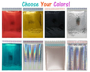 All 3 Combo Pack, Metallic Bubble Mailers 8x12, 6x10, 4x8 3 Sizes Assorted Lot, Strong Seal Designer Colored Mailing FUN Shipping Envelopes