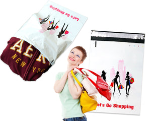 10x13, 14.5x19 Inch Poly Shipping Mailers, Shopping Girl FUN Women of Fashion Flat Mailing 2.5 Mil Thick Clothing Mail Bags, Inner lining