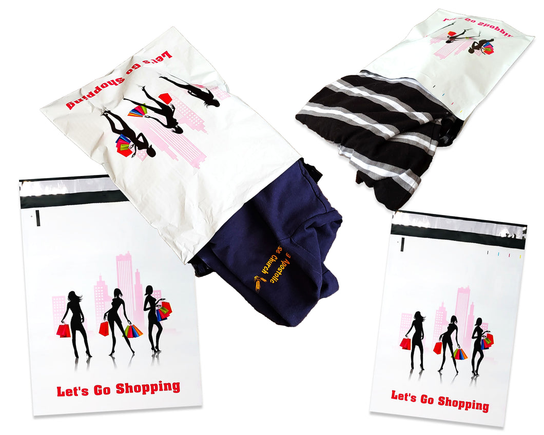 10x13, 14.5x19 Inch Poly Shipping Mailers, Shopping Girl FUN Women of Fashion Flat Mailing 2.5 Mil Thick Clothing Mail Bags, Inner lining