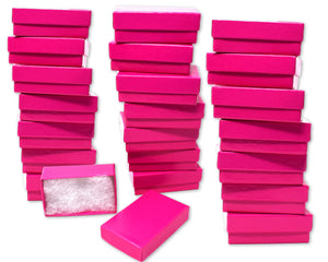 10, 30, 50, 100 Pack 2.5&quot;x 1.5 &quot;x1&quot; Hot Pink Cotton Filled Kraft Presentation Jewelry Boxes, Paper Gift Display, Retail Craft Ring Earring