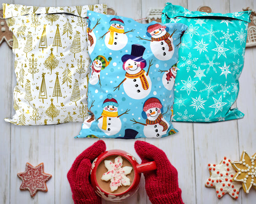 10x13 Snowmen, Gold Trees, Teal Snowflake, Winter, Fall, Theme Poly Mailers Combo, Flat Self Seal Shipping Mailing Wonderland Postal bags