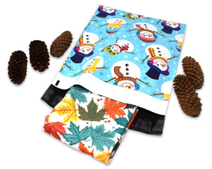 10x13 Snowmen, Gold Trees, Teal Snowflake, Winter, Fall, Theme Poly Mailers Combo, Flat Self Seal Shipping Mailing Wonderland Postal bags