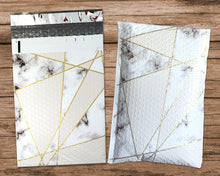 4x8&quot; Marble Poly Bubble Mailers, Padded Self Sealing Shipping Envelopes, Unique Mosaic Gold, Black, White 4.25x7 Usable space Durable Mailer