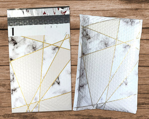 4x8&quot; Marble Poly Bubble Mailers, Padded Self Sealing Shipping Envelopes, Unique Mosaic Gold, Black, White 4.25x7 Usable space Durable Mailer