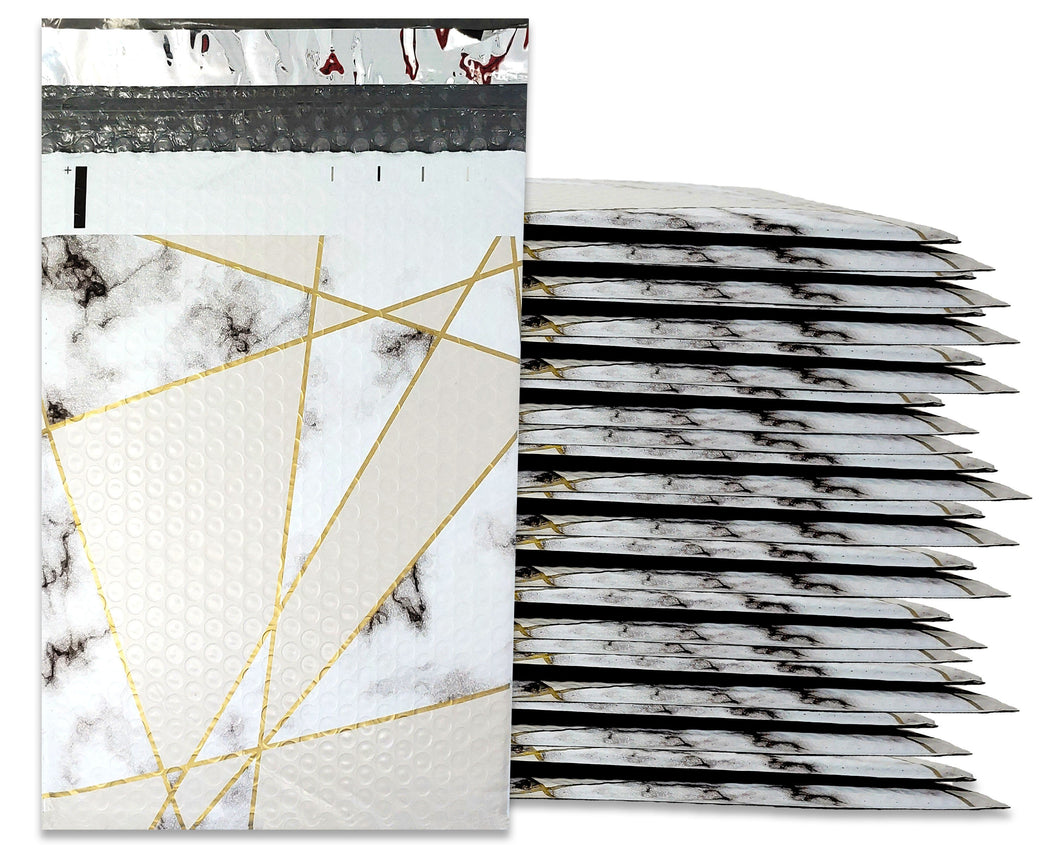 4x8" Marble Poly Bubble Mailers, Padded Self Sealing Shipping Envelopes, Unique Mosaic Gold, Black, White 4.25x7 Usable space Durable Mailer