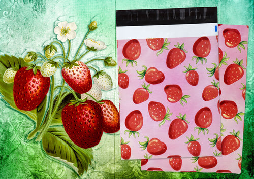 10x13 Red Ripe Strawberries Poly Mailers, Cute and Fun Flat Self Seal Shipping Mailing Business USPS, UPS, FEDEX Approved Mail Postal bags