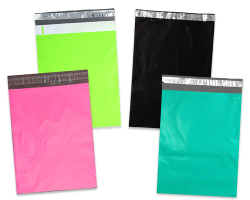 10x13" Hot Pink, Neon Lime Green, Black and Teal Self Sealing Mailing Shipping Bags, Beautiful Flat Self Sealing Envelopes, USPS