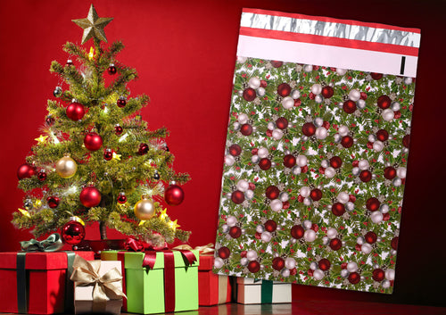 10x13 Christmas Decorative Tree Bulbs Winter Poly Mailers, Flat Self Seal Shipping Mailing Business Envelopes, Non Padded Mail Postal bags