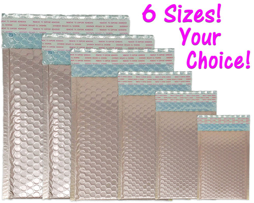 Nude Pink Metallic Bubble Mailers 4x8, 5x9, 6x10, 8.5x12, 9x13 Padded Shipping Quality Sturdy Strong Mailing Envelopes, Weather Resistant