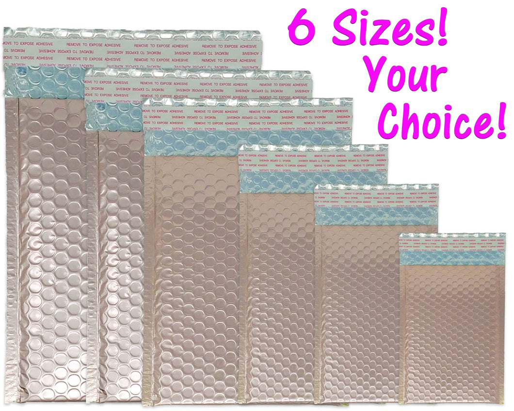 Nude Pink Metallic Bubble Mailers 4x8, 5x9, 6x10, 8.5x12, 9x13 Padded Shipping Quality Sturdy Strong Mailing Envelopes, Weather Resistant