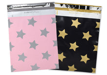 10x13 Pink and Silver, Gold and Black Stars Print Design Self Sealing Mailing Shipping Bags, Beautiful Fun Flat Self Sealing Envelopes, USPS