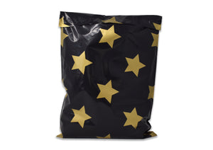 10x13 Pink and Silver, Gold and Black Stars Print Design Self Sealing Mailing Shipping Bags, Beautiful Fun Flat Self Sealing Envelopes, USPS