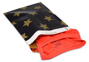 10x13 Pink and Silver, Gold and Black Stars Print Design Self Sealing Mailing Shipping Bags, Beautiful Fun Flat Self Sealing Envelopes, USPS