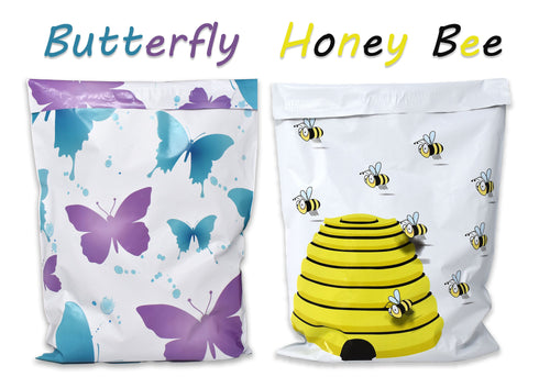 10x13 Inch Purple Butterfly and Honey Bees Print Design Self Sealing Mailing Shipping Bags Combo, Flat Self Sealing Envelopes, USPS, UPS