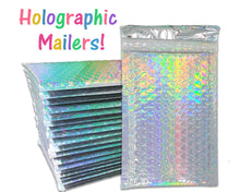 100 HOLOGRAPHIC Metallic Bubble Mailer 4x8 Self Seal Adhesive #000 Lightweight Protective Padded Wrap Designer Shipping Supply Envelopes
