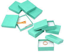 Mint Green Teal 3x2x1, 3.5x3.5x1 Inch Cotton Fiber Filled Presentation Jewelry Boxes Kraft Paper Gift Display Craft Ring, Bracelet U.S.A