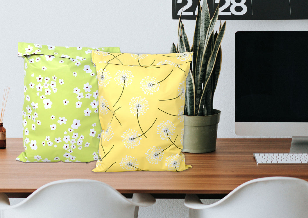 10x13 Dancing Yellow Dandelions and Green WildFlowers Print Design Self Sealing Mailing Shipping Bags Combo, Flat Self Sealing FUN Envelopes